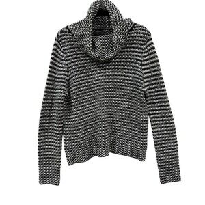 Cliche Couture Women's Black White Striped Cowl Neck Sweater Size L‎